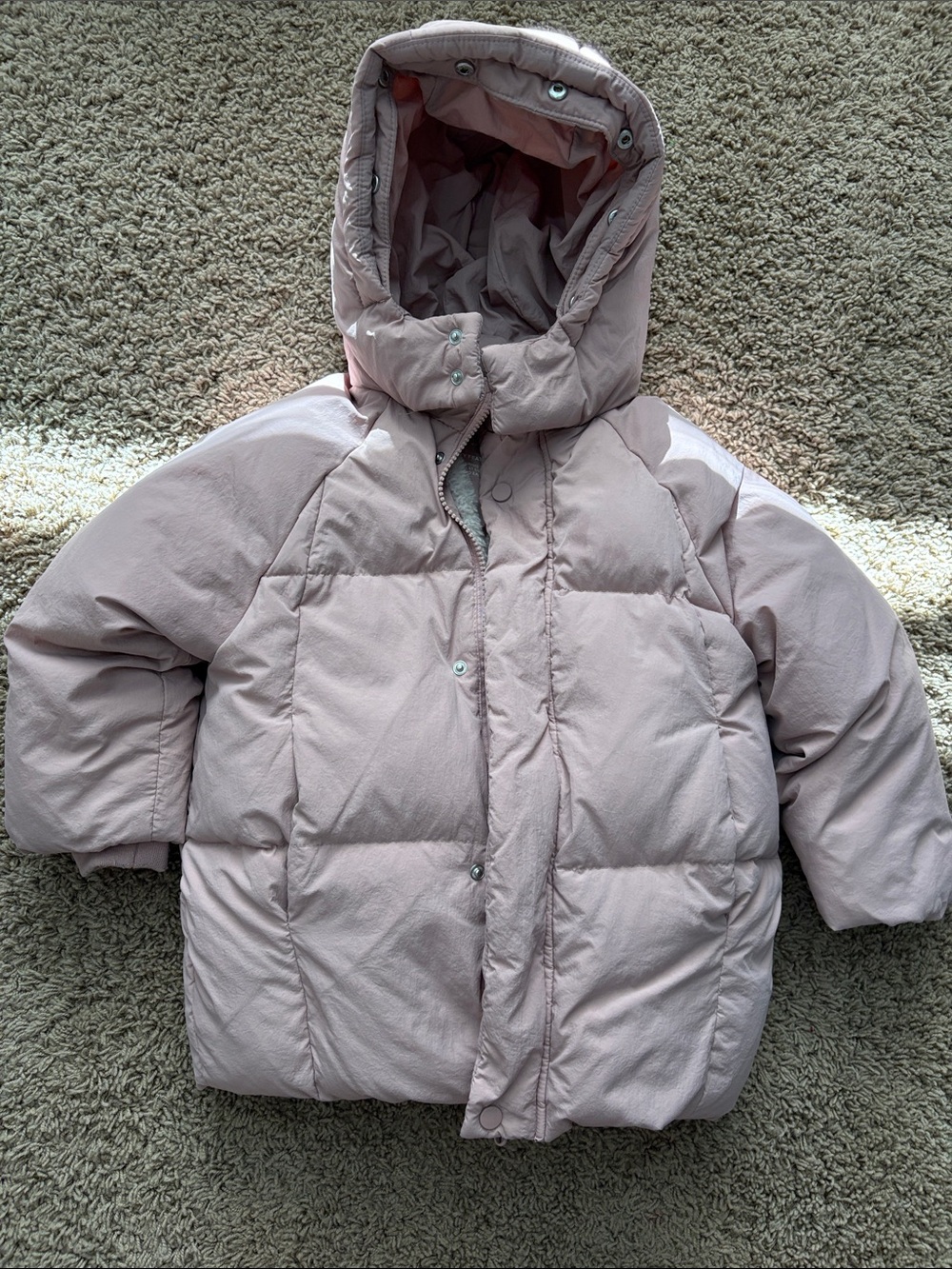 Zara Kids Hooded Puffer Jacket in Pale Pink